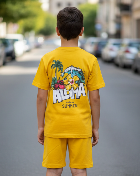 TEEASY Mustard Aloha Endless Summer Coord Set
