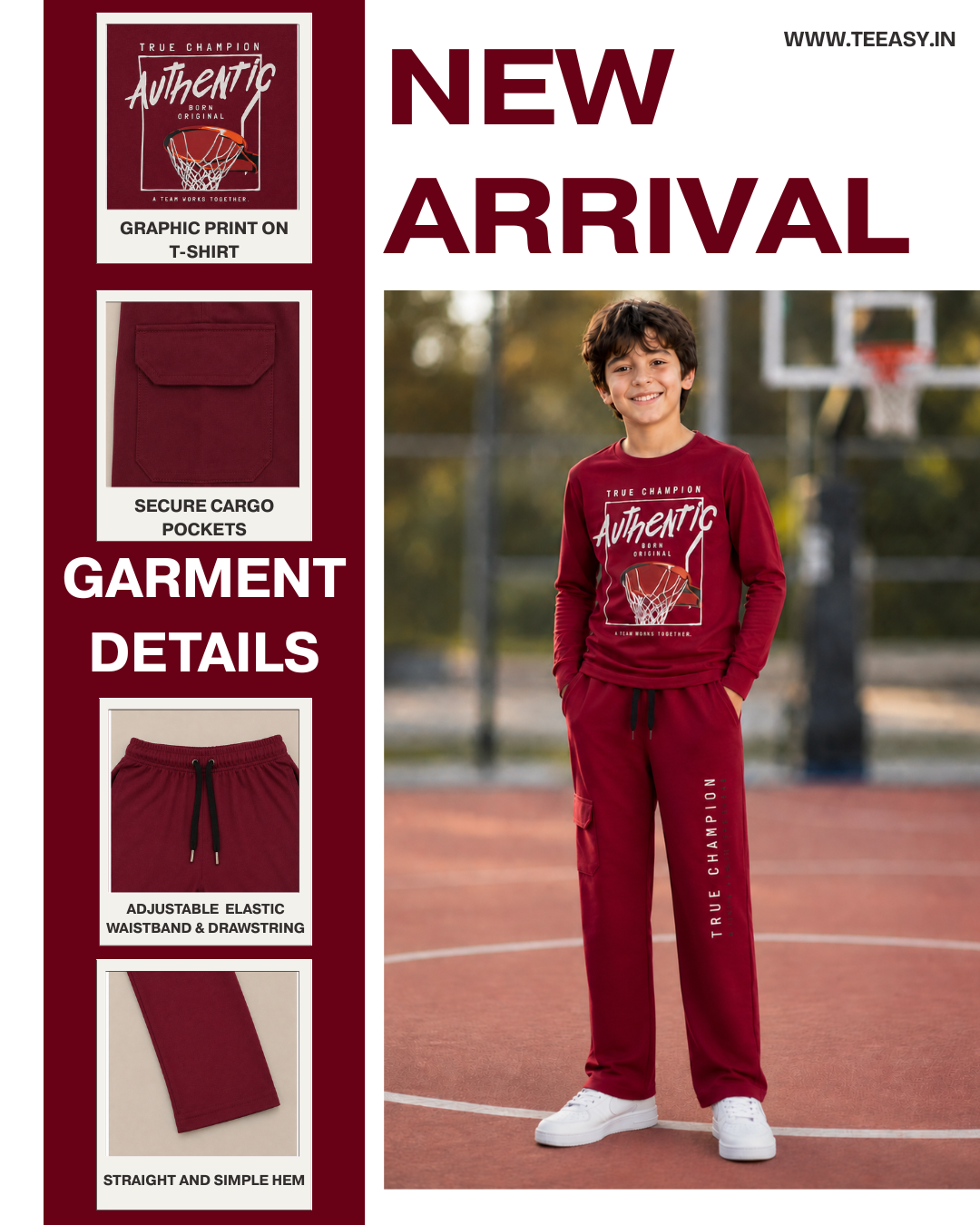 TEEASY True Champion Authentic Maroon Coord Set