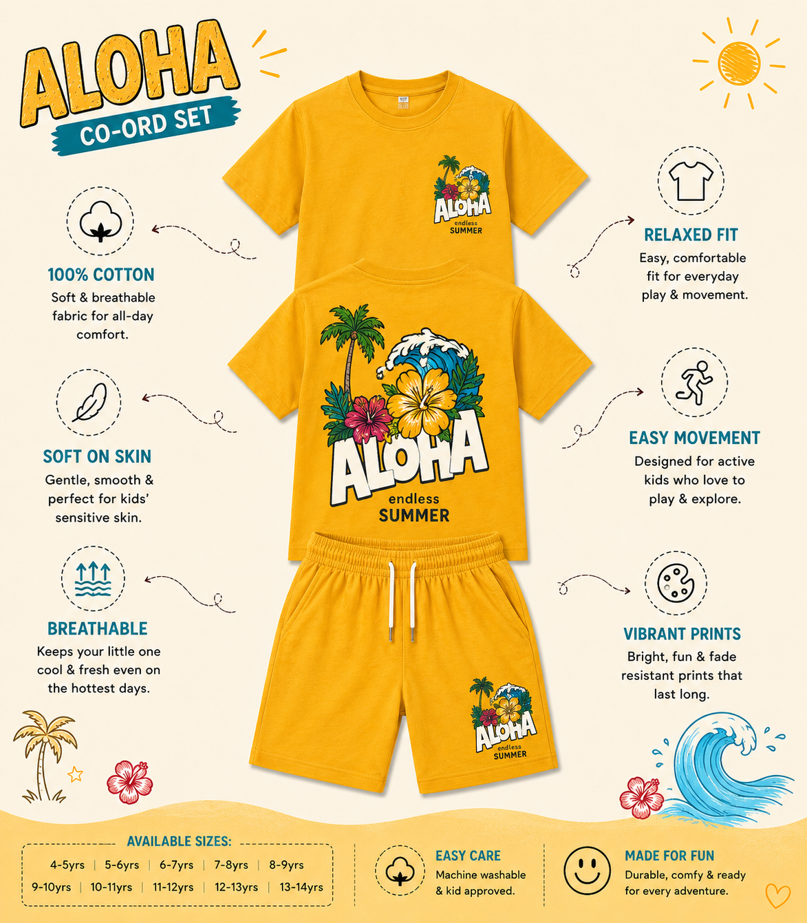 TEEASY Mustard Aloha Endless Summer Coord Set