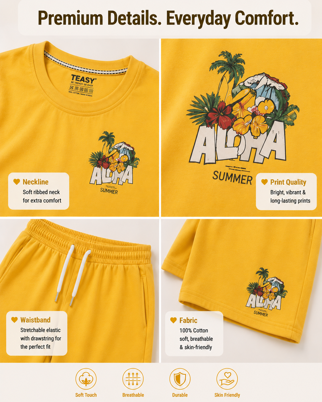 TEEASY Mustard Aloha Endless Summer Coord Set