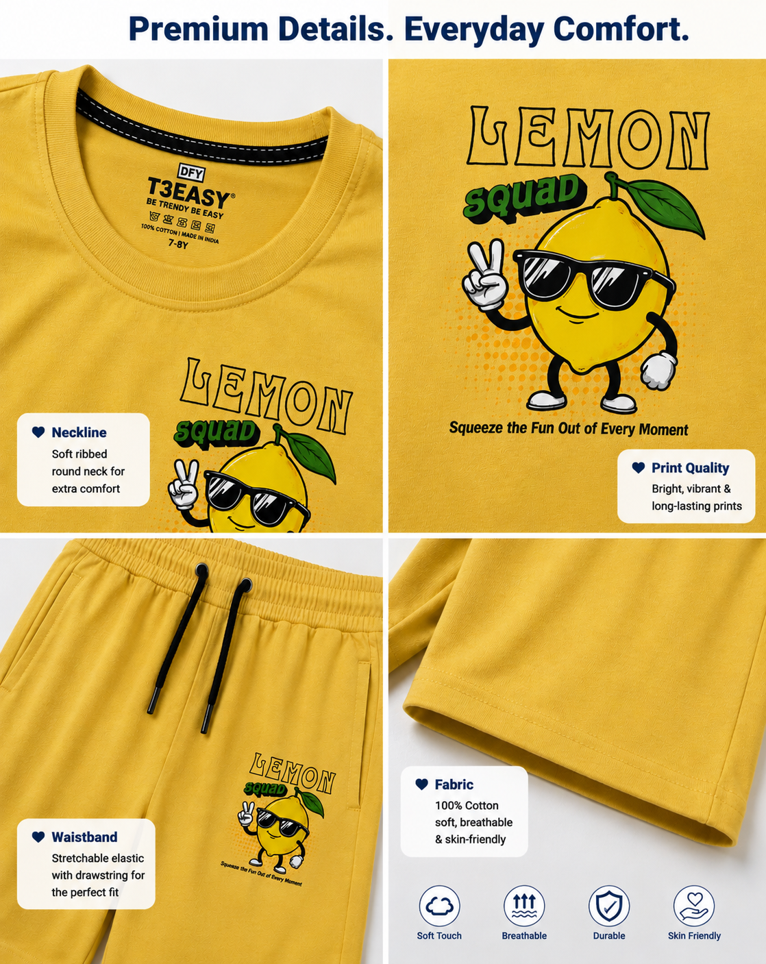 TEEASY Mustard Yellow Lemon Squad Coord Set