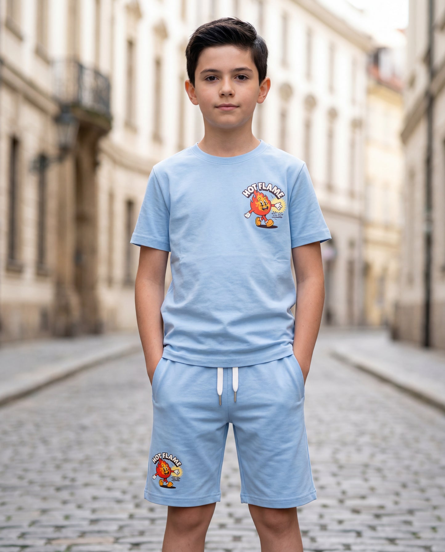 TEEASY Sky Blue Hot Flame Coord Set
