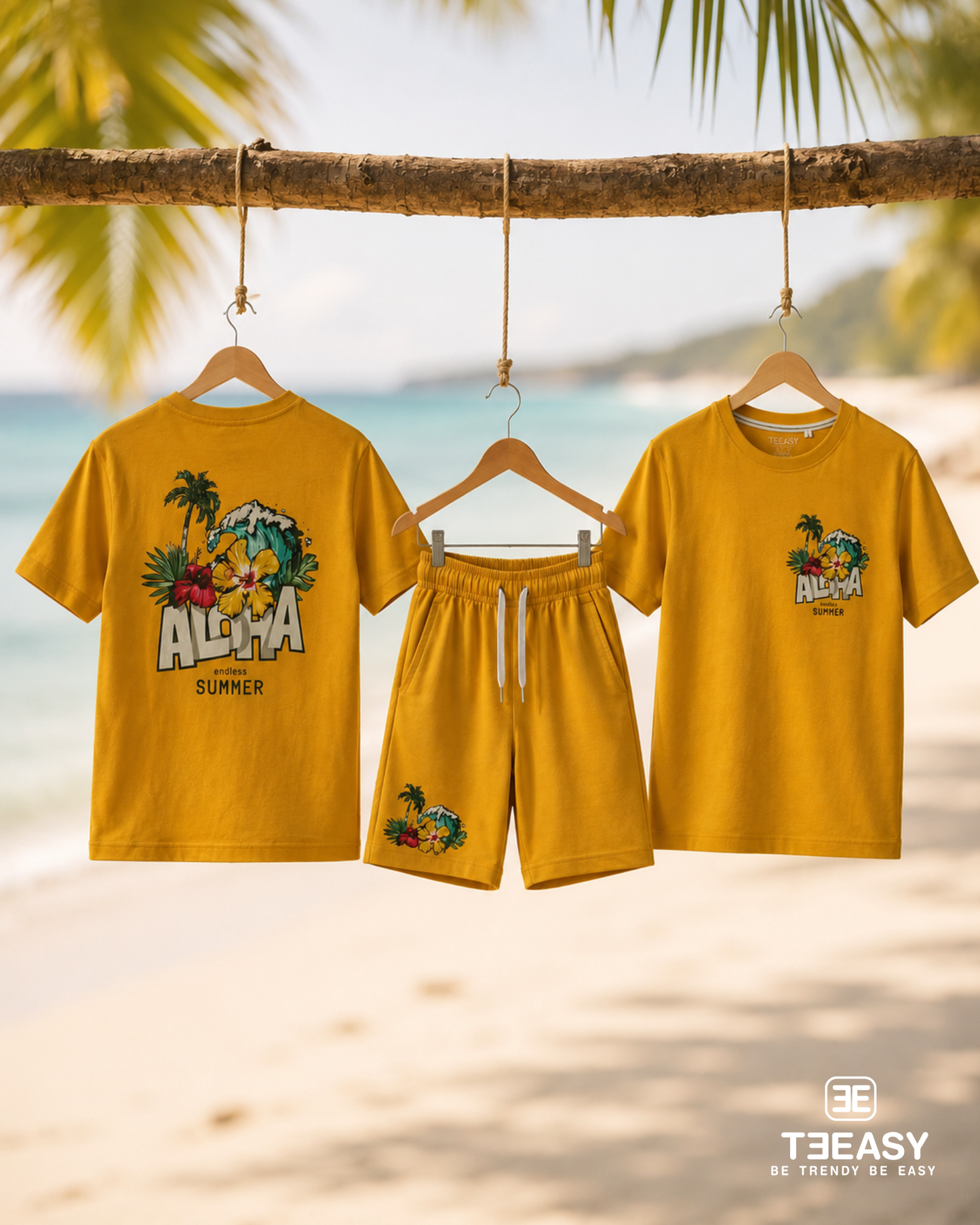 TEEASY Mustard Aloha Endless Summer Coord Set