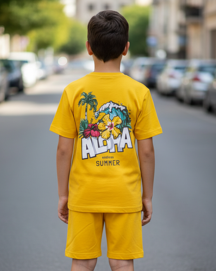 TEEASY Mustard Aloha Endless Summer Coord Set