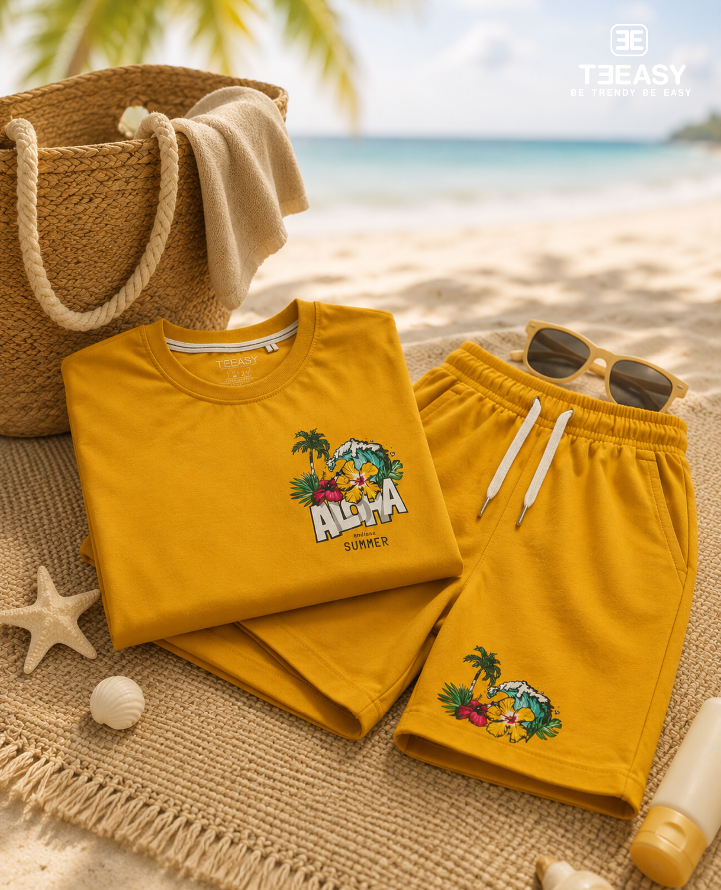 TEEASY Mustard Aloha Endless Summer Coord Set