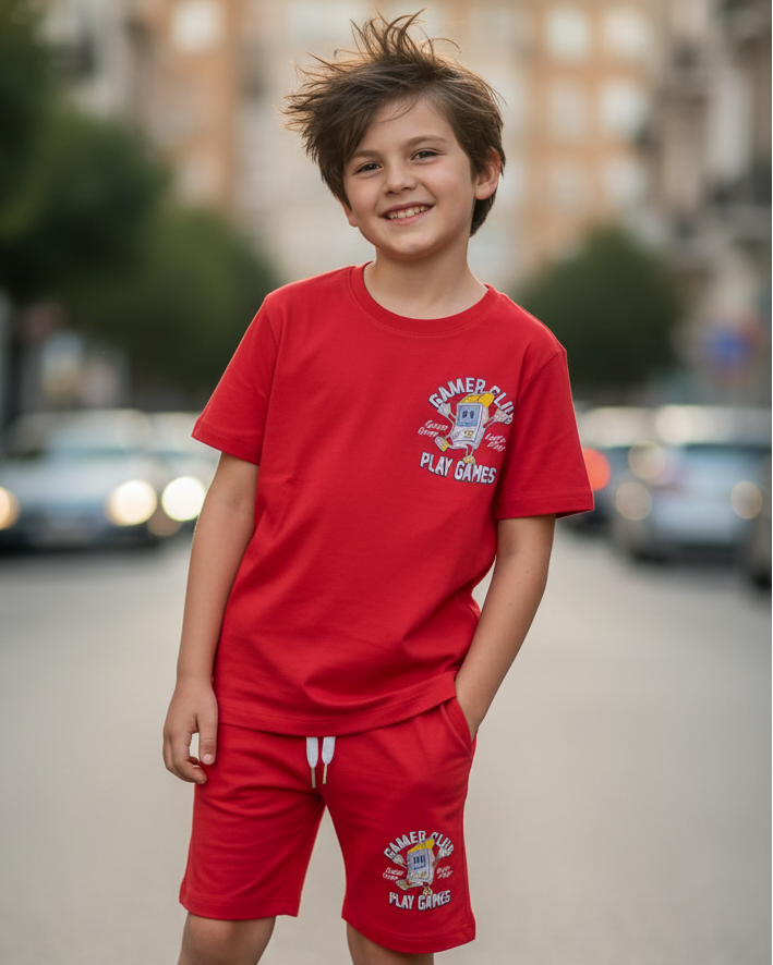 TEEASY Red Gamer Club Play Games Coord Set