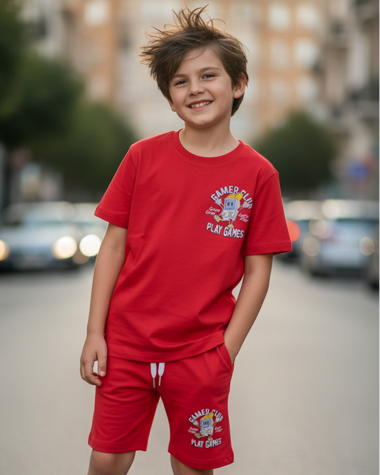 TEEASY Red Gamer Club Play Games Coord Set