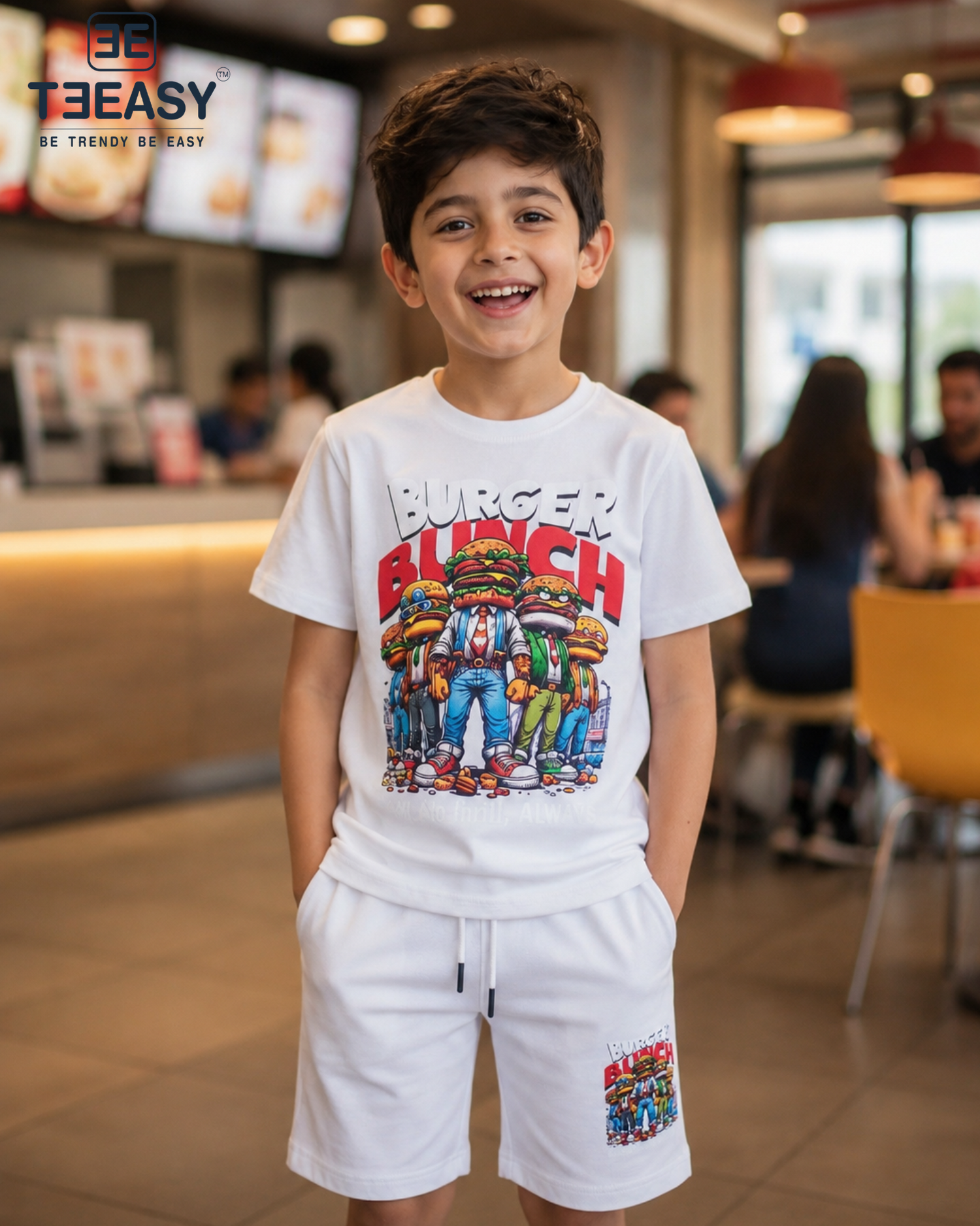 TEEASY Burger Bunch kids coord set – cotton tee & shorts for boys