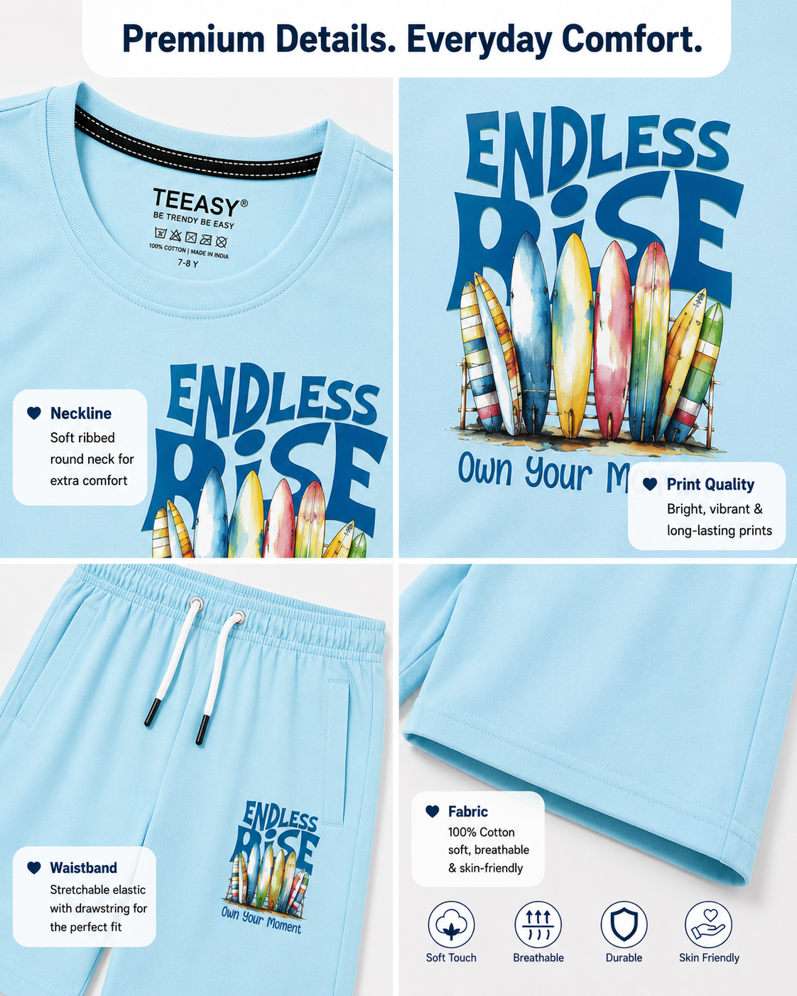 TEEASY Aqua Blue Endless Rise Coord Set