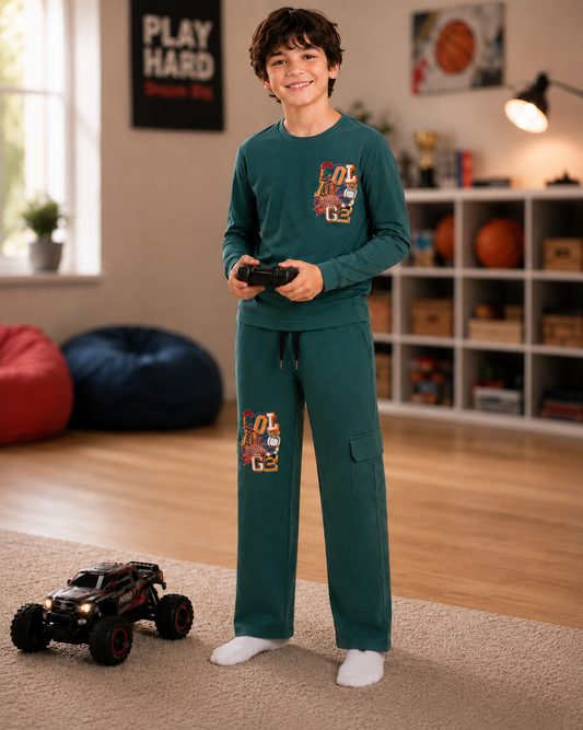 TEEASY College Athletic Bottle Green Coord Set