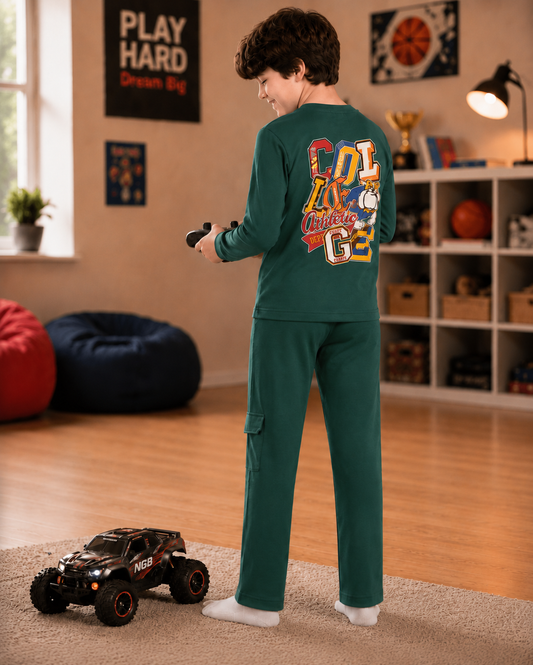 TEEASY College Athletic Bottle Green Coord Set