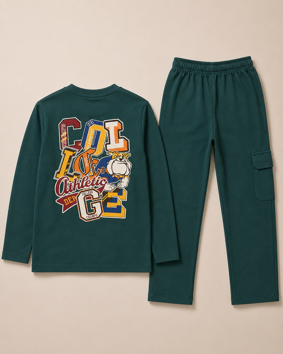 TEEASY College Athletic Bottle Green Coord Set