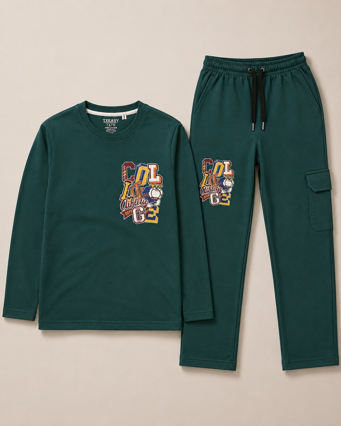 TEEASY College Athletic Bottle Green Coord Set