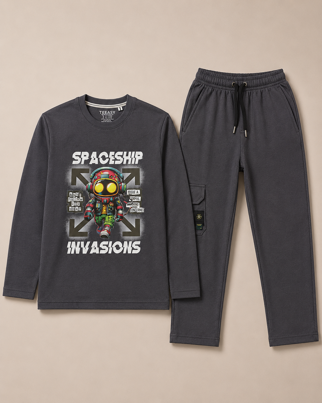 TEEASY Spaceship Invasions Charcoal Coord Set