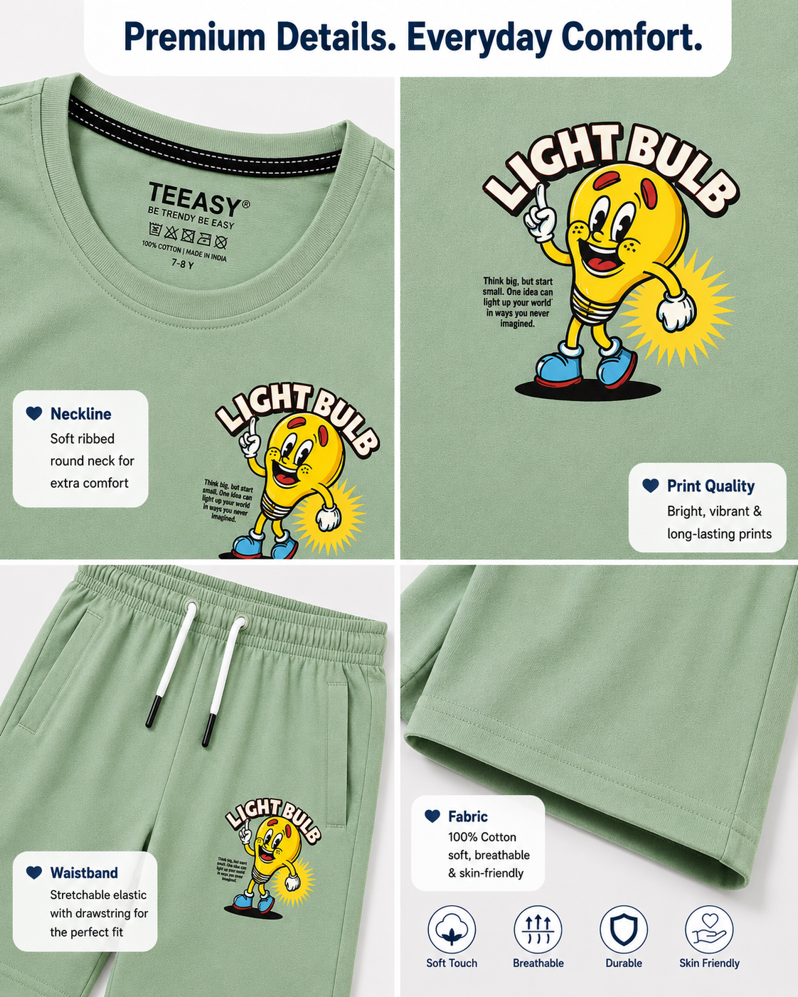 TEEASY Sage Green Light Bulb Coord Set