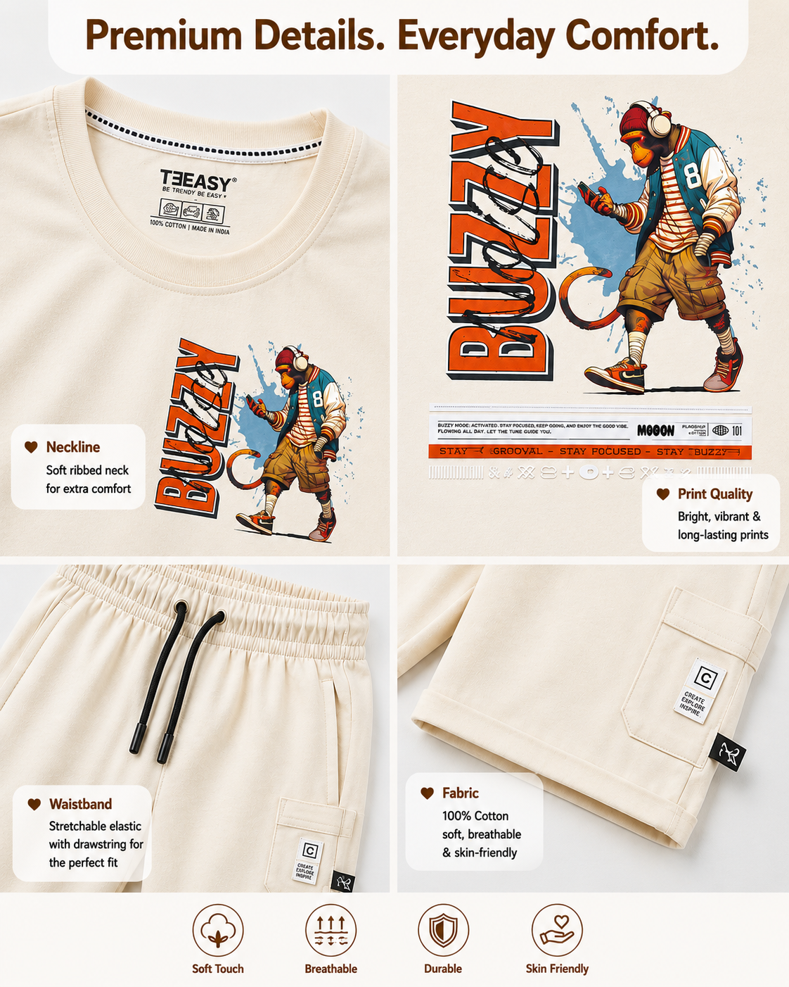 TEEASY Beige Buzzy Coord Set