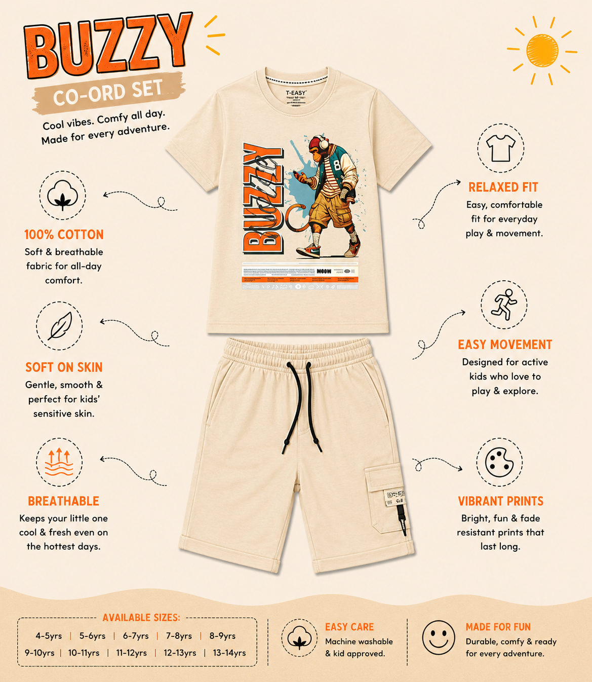 TEEASY Beige Buzzy Coord Set