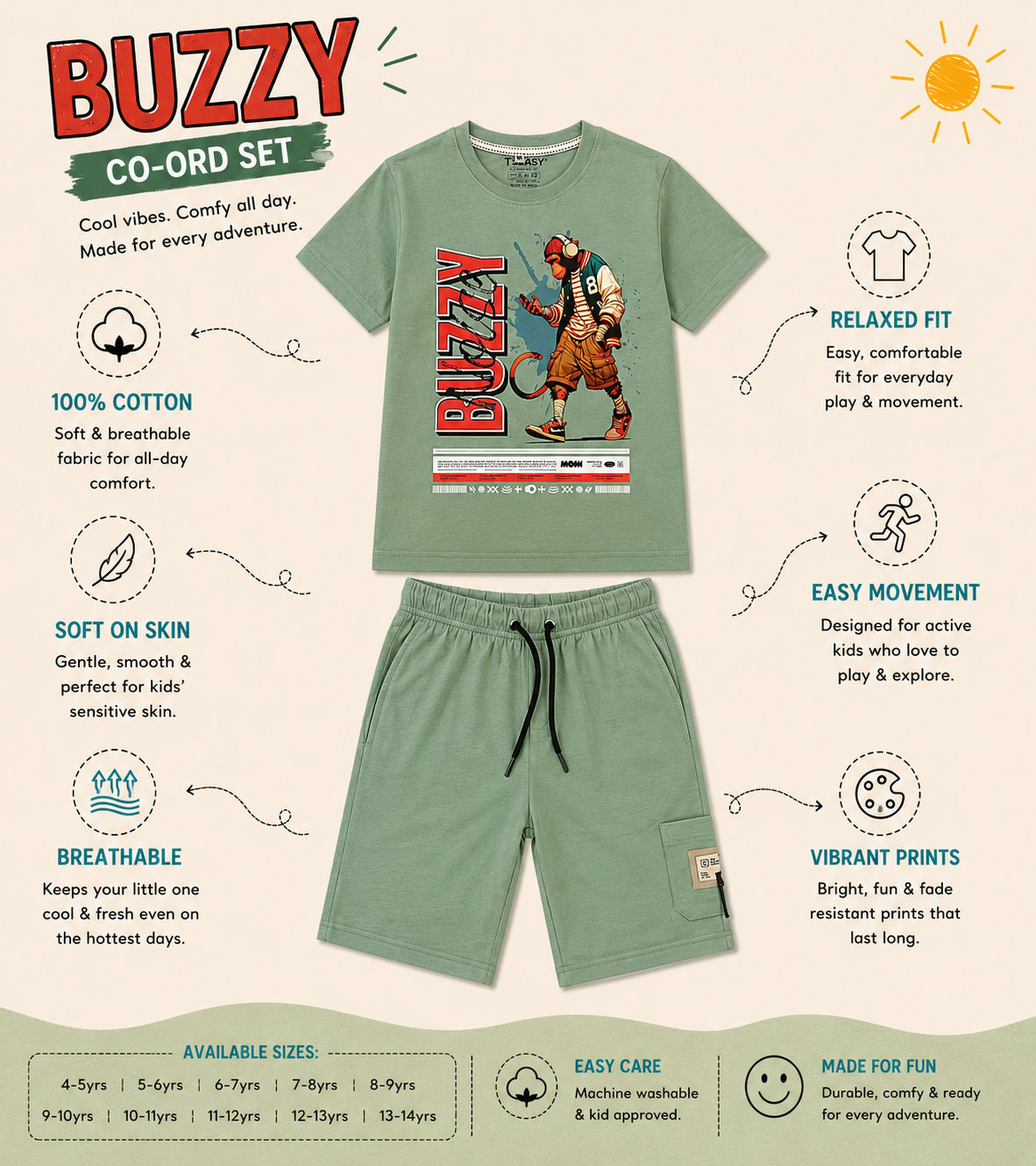 TEEASY Forest Green Buzzy Coord Set