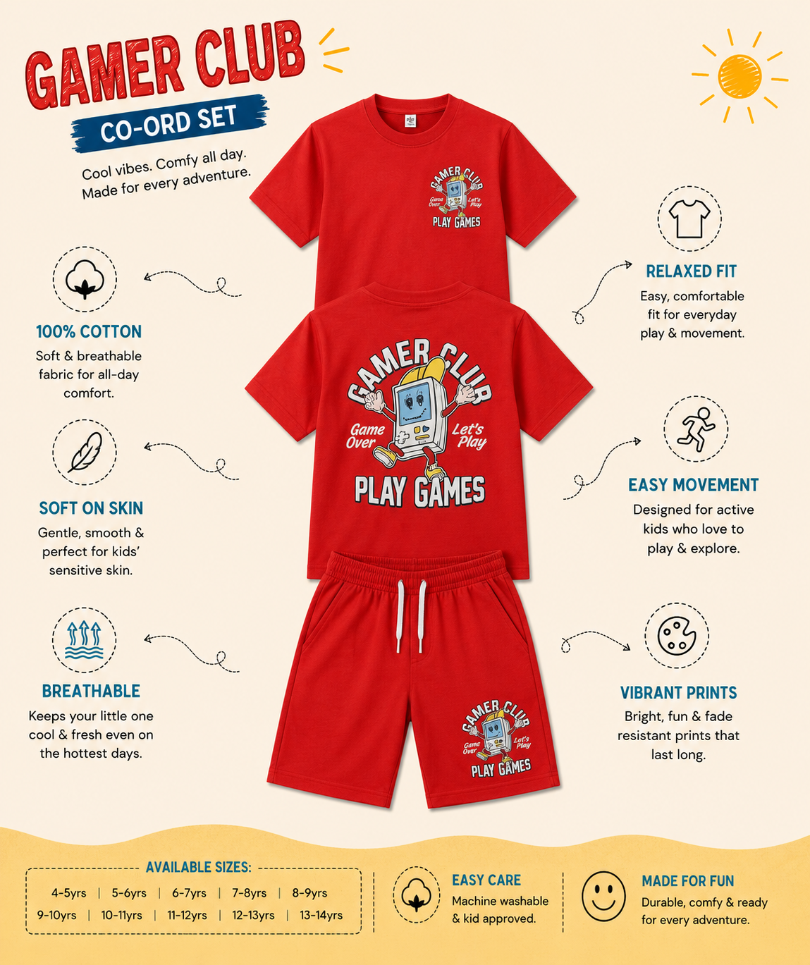 TEEASY Red Gamer Club Play Games Coord Set