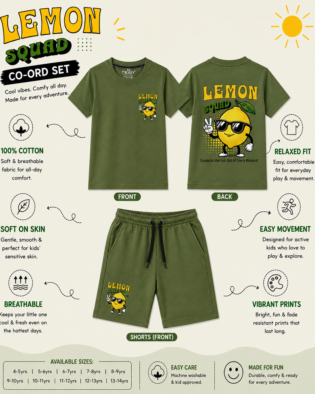 TEEASY Green Lemon Squad Coord Set