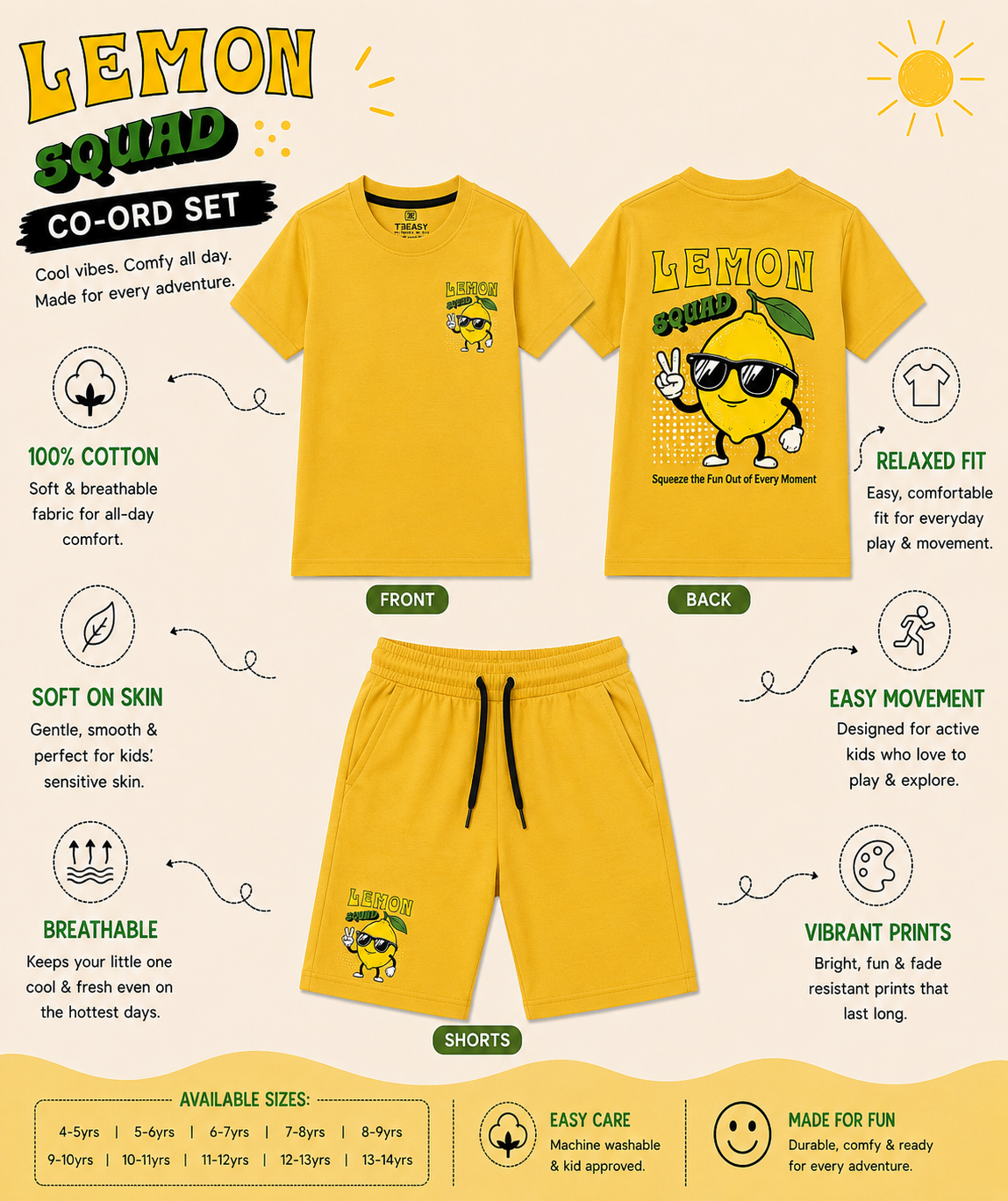 TEEASY Mustard Yellow Lemon Squad Coord Set