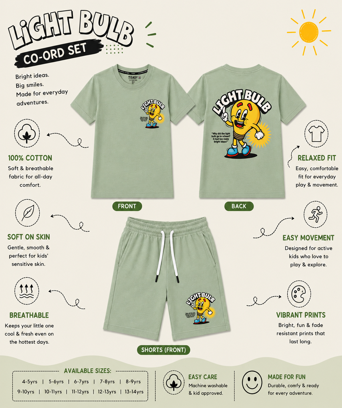 TEEASY Sage Green Light Bulb Coord Set