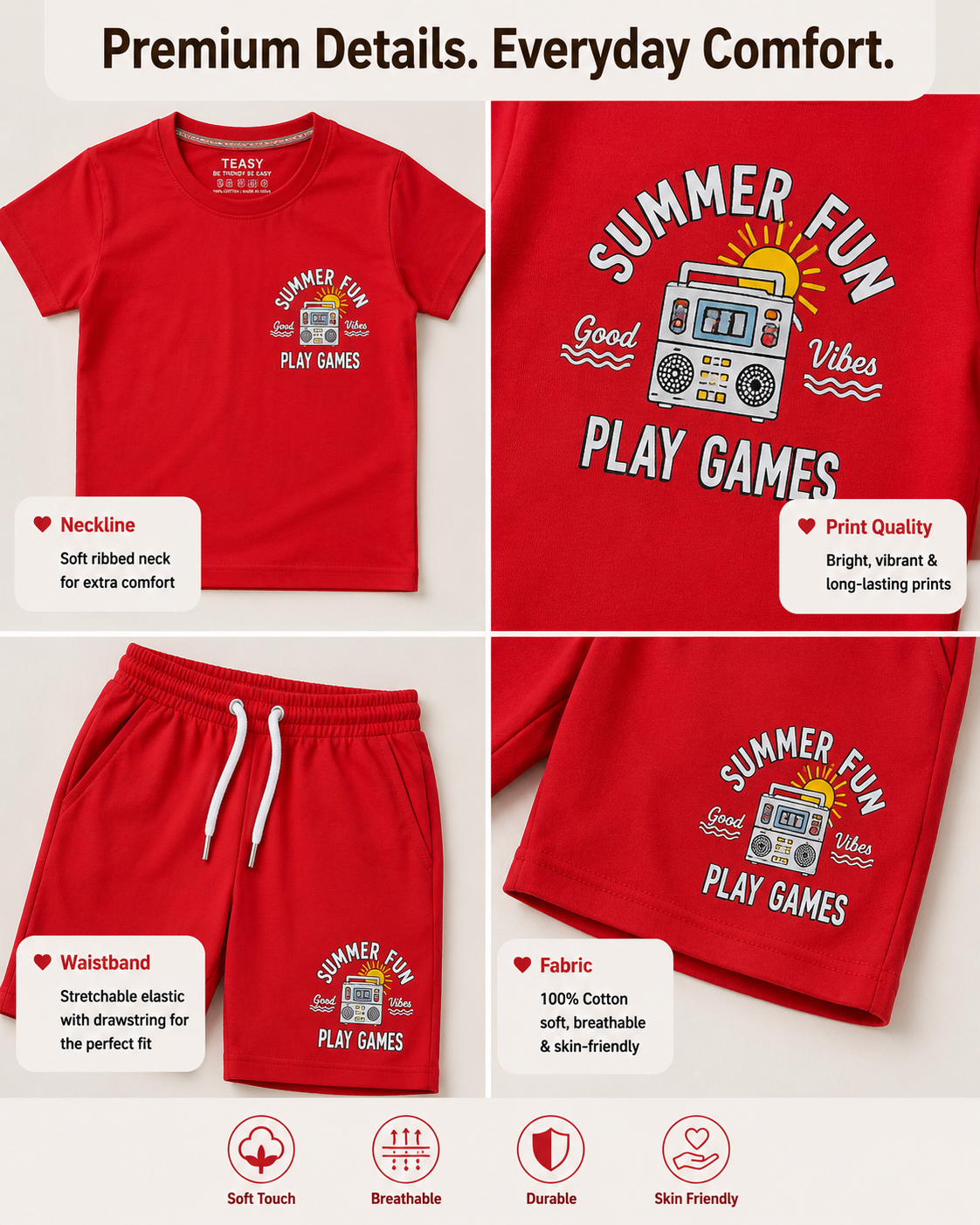 TEEASY Red Gamer Club Play Games Coord Set