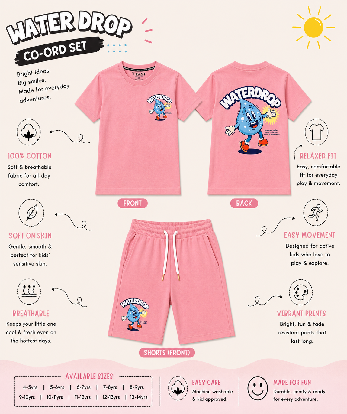 TEEASY Pink Waterdrop Coord Set